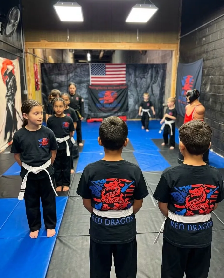 Children practicing martial arts at Red Dragon