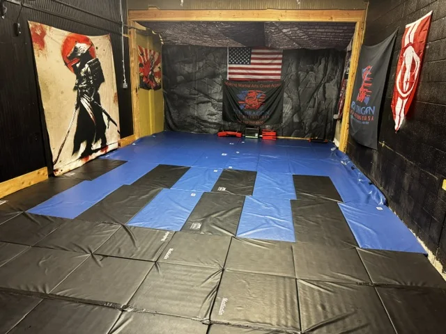 Matted training floor inside the Springfield dojo